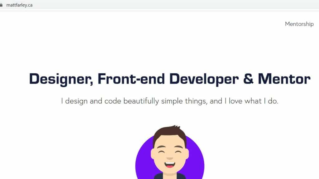 Matt Farley's Web Developer Portfolio website stands out because of its simplicity
