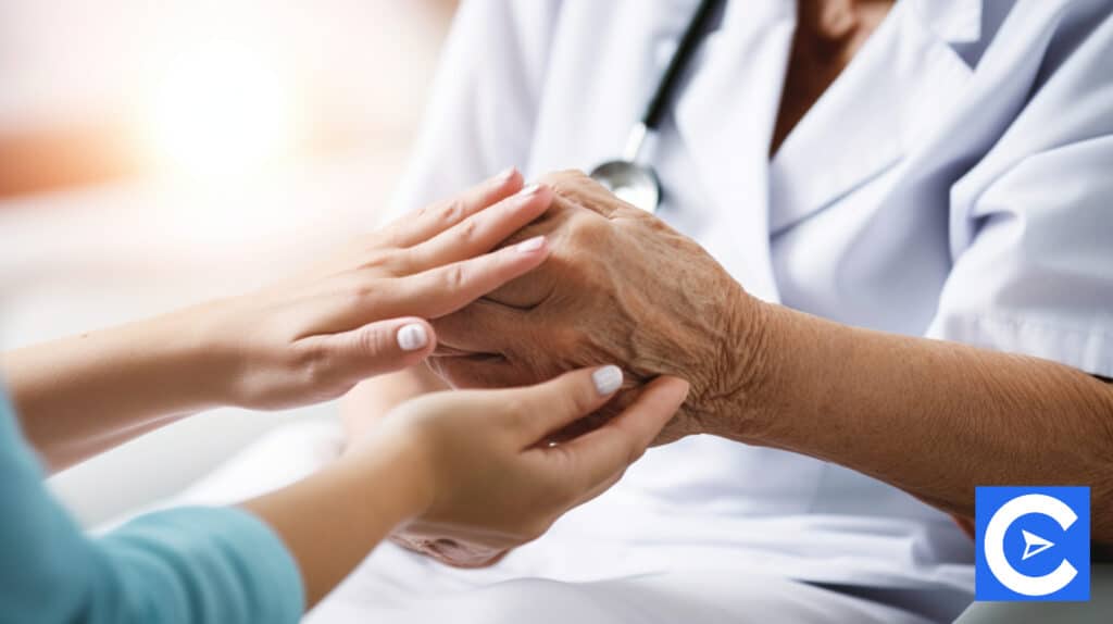 A nurse helping a geriatric patient